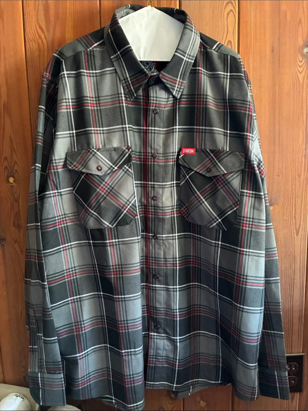 DIXXON Gray & Black Plaid Lightweight Shirt Jacket with Red Accents